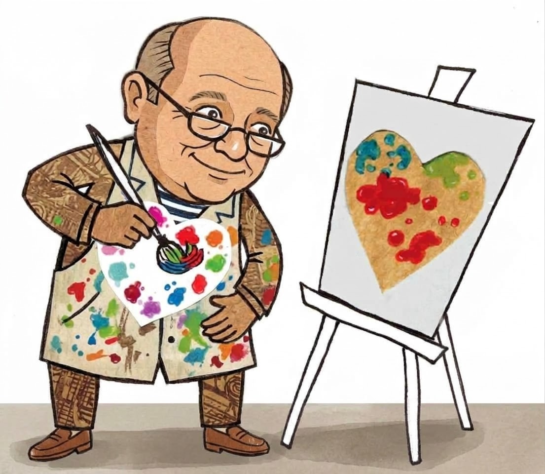 Ilustración de una persona pintando un corazón en un lienzo