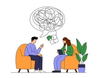 Ilustración de una conversación durante el acompañamiento psicológico